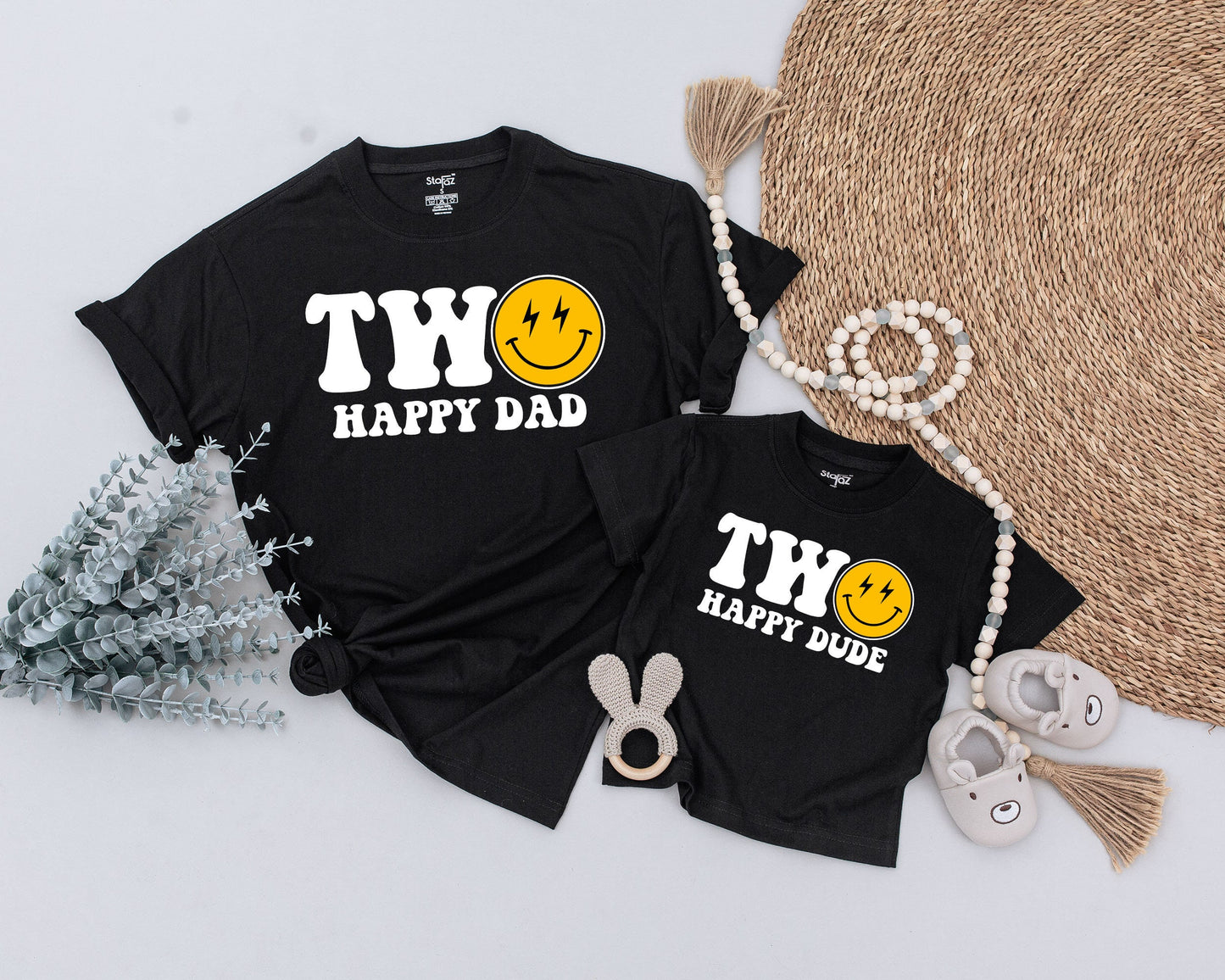 Two Cool Second Birthday Boy Shirt Happy Smiley Face Matching Family Outfits for Mommy and Me Dad Son Toddler Party