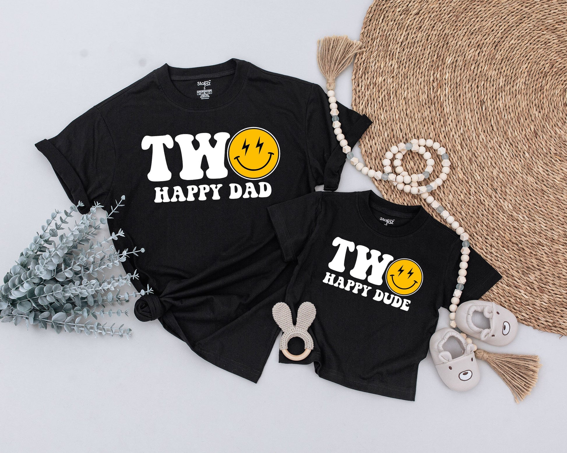 Two Cool Second Birthday Boy Shirt Happy Smiley Face Matching Family Outfits for Mommy and Me Dad Son Toddler Party