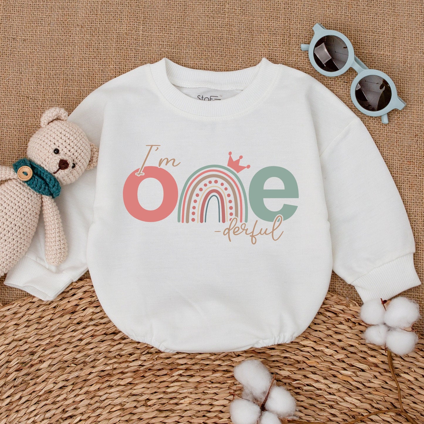 Onederful First Birthday Girl Romper Rainbow Crown Bodysuit Pink Teal One Year Old Smash Cake Outfit Adorable Baby Shower Gift