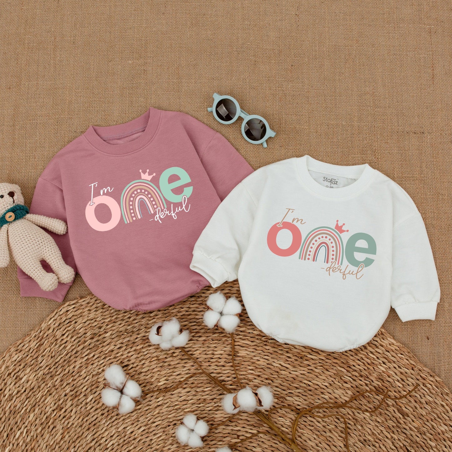 Onederful First Birthday Girl Romper Rainbow Crown Bodysuit Pink Teal One Year Old Smash Cake Outfit Adorable Baby Shower Gift