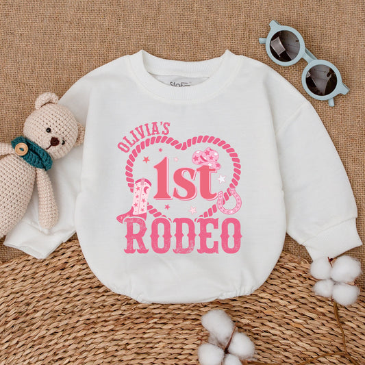 Personalized Pink 1st Rodeo Birthday Baby Girl Romper Western Cowgirl Outfit Soft Cotton Star Hat Boot Vintage Country Party