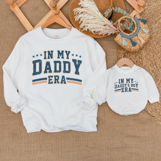 Matching Dad and Son Sweatshirt Set "IN MY DADDY ERA" Distressed Navy Orange Stripe Playful Father's Day Gift Baby Boy Bodysuit New Dad Outfit