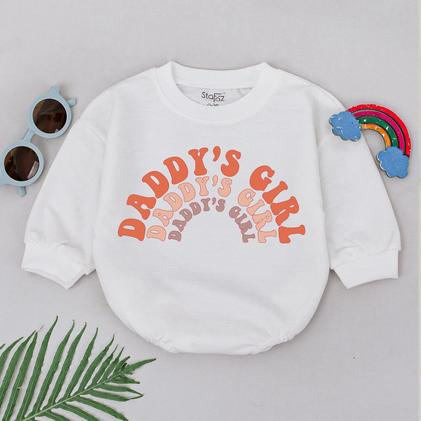 Daddy's Girl Rainbow Romper Groovy Seventies Design Baby Girl Outfit Father's Day Gift Pink Mauve Newborn Shower Clothes Fun Playful