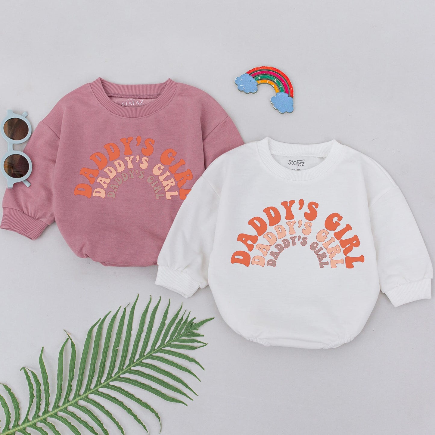 Daddy's Girl Rainbow Romper Groovy Seventies Design Baby Girl Outfit Father's Day Gift Pink Mauve Newborn Shower Clothes Fun Playful