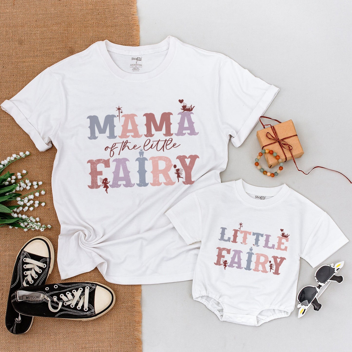 Fairy Mommy and Me Birthday Shirts Family Matching Outfits whimsical Mama Daddy Sister Little Fairy Bodysuit vintage-inspired magical floral