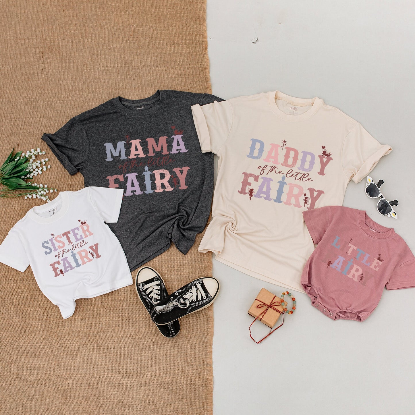 Fairy Mommy and Me Birthday Shirts Family Matching Outfits whimsical Mama Daddy Sister Little Fairy Bodysuit vintage-inspired magical floral