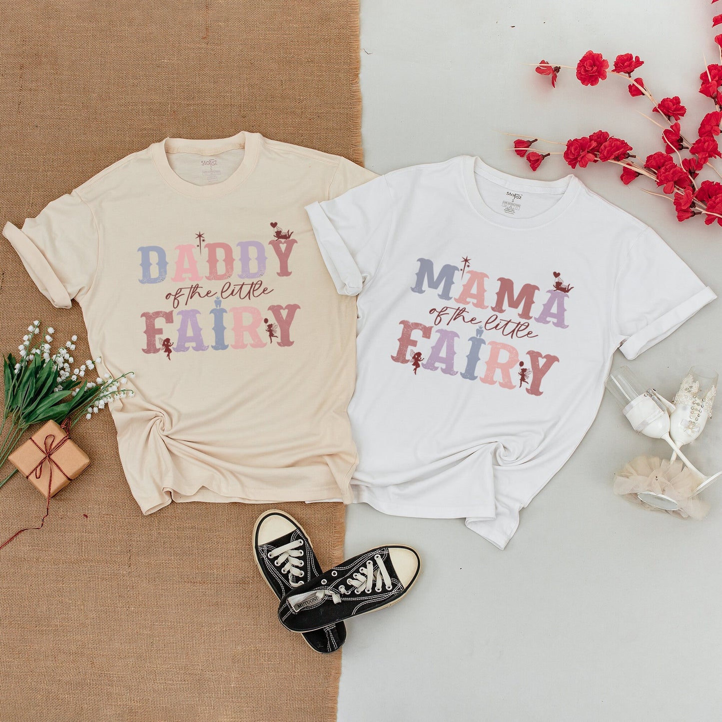 Fairy Mommy and Me Birthday Shirts Family Matching Outfits whimsical Mama Daddy Sister Little Fairy Bodysuit vintage-inspired magical floral