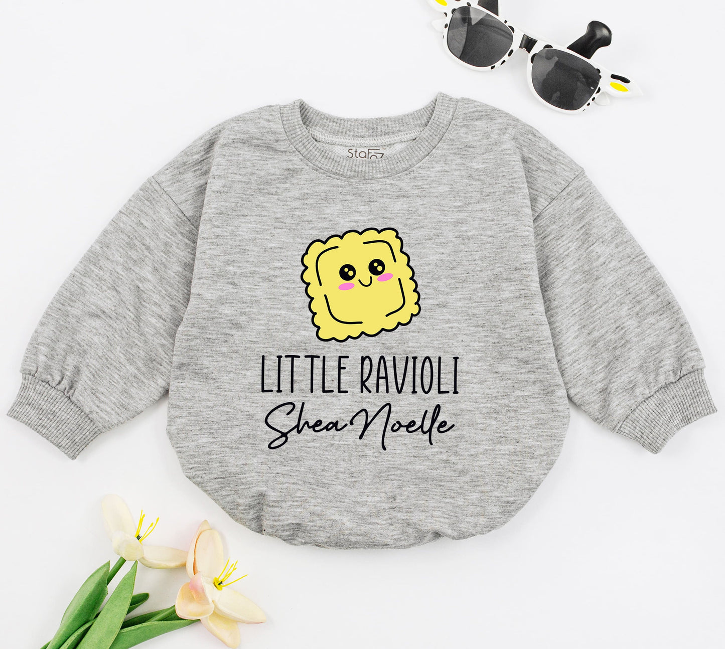 Personalized Little Ravioli Baby Romper, Cute Italian Pasta Outfit for Foodie Babies, Funny Infant Bodysuit Newborn Shower Gift
