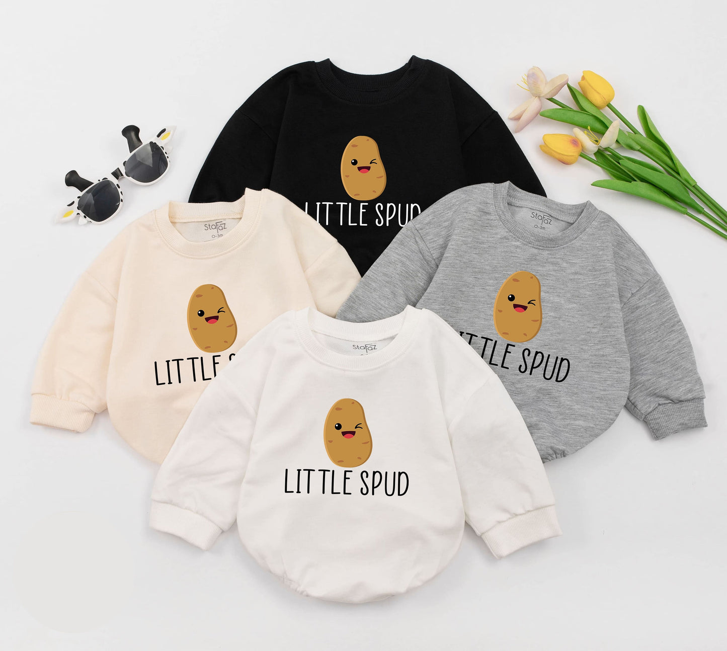 Cute Little Spud Potato Baby Romper Funny Winking Spud Muffin Infant Bodysuit Soft Farm Fresh Vegetable Foodie Gift Outfit