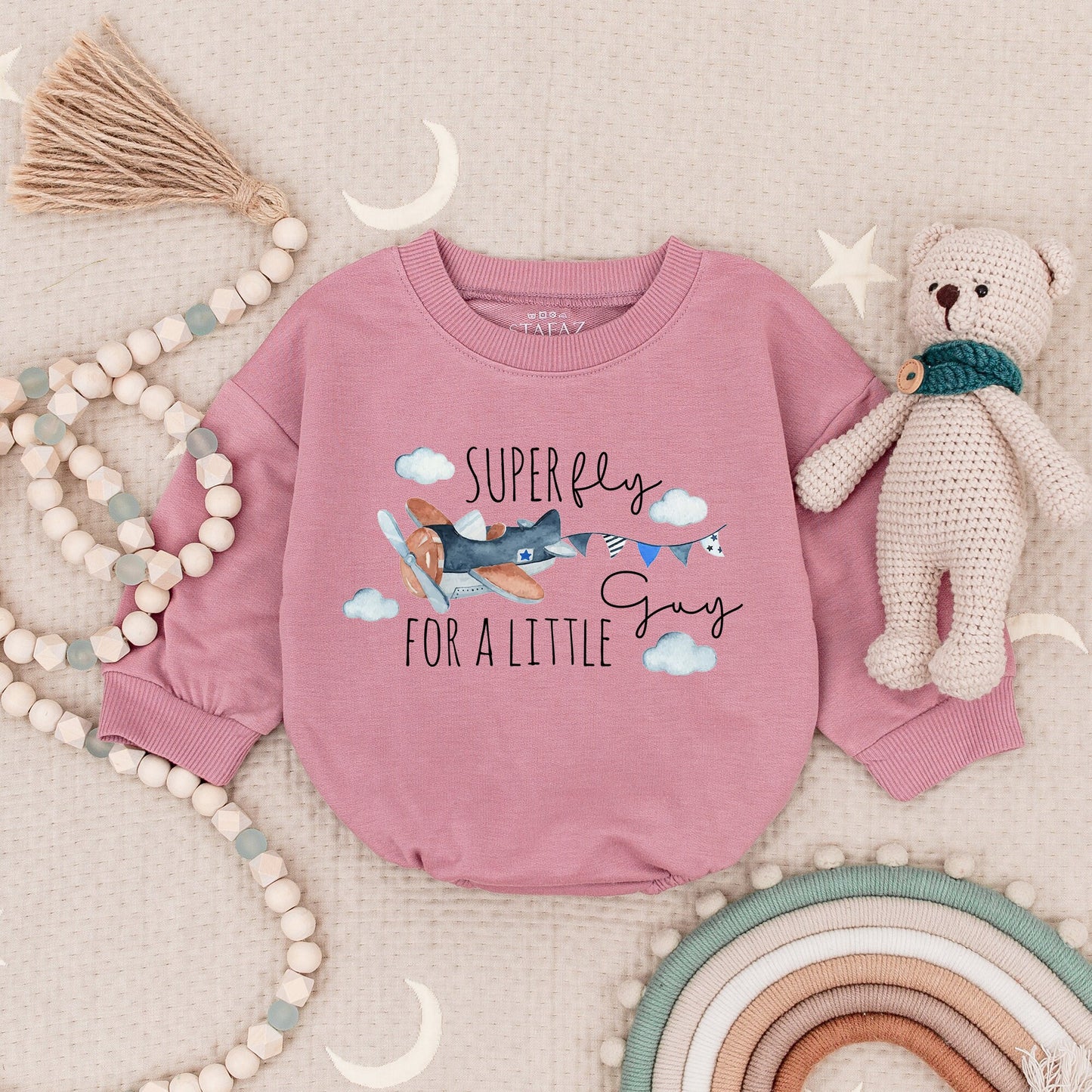 Super Fly For A Little Guy Whimsical Airplane Baby Romper Blue Orange Clouds Propeller Pilot Bodysuit First Birthday Newborn Gift