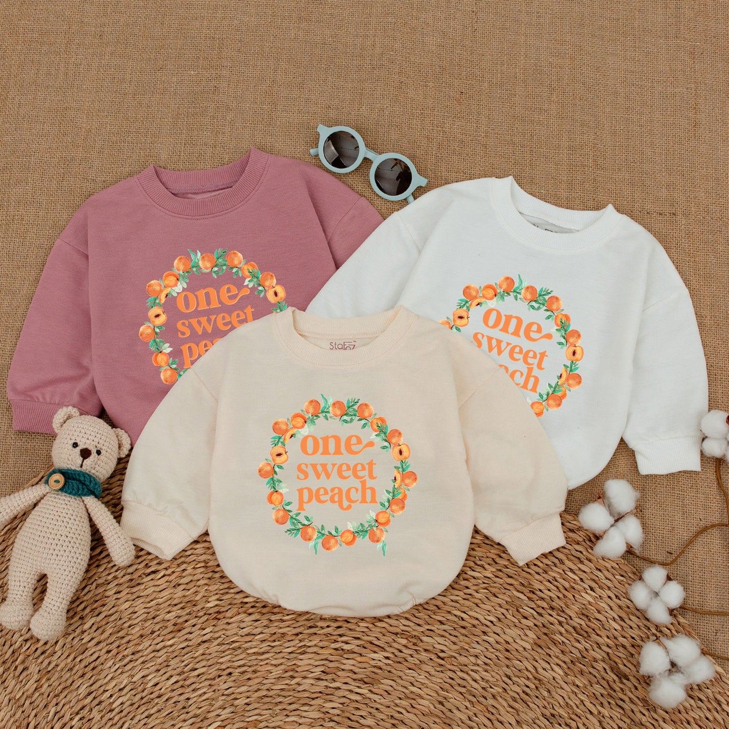 Sweet One Peach 1st Birthday Romper Baby Girl Outfit Whimsical Fruit Design Smash Cake Photo Session Gift Comfortable Cotton Bodysuit