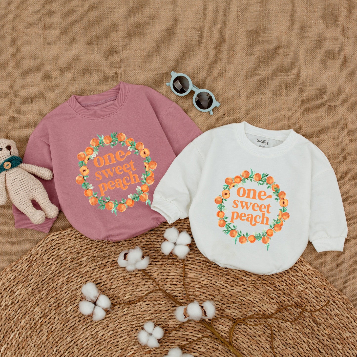 Sweet One Peach 1st Birthday Romper Baby Girl Outfit Whimsical Fruit Design Smash Cake Photo Session Gift Comfortable Cotton Bodysuit