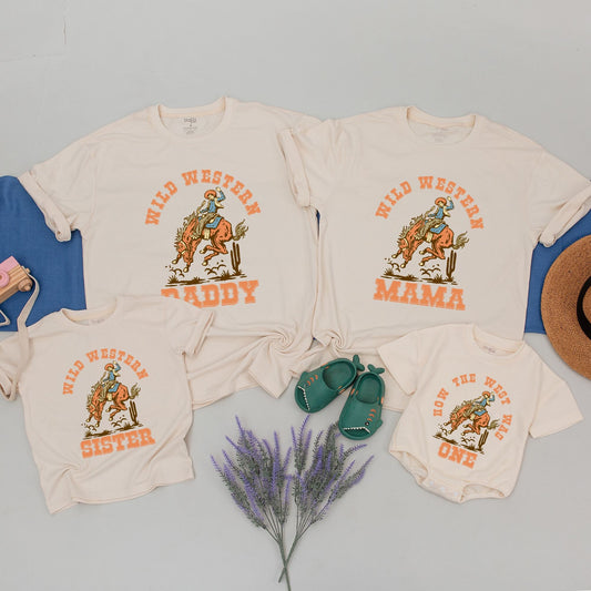 How The West Was One First Birthday Outfit Matching Family Cowboy Shirts Vintage Bucking Bronco Design Wild West Tee