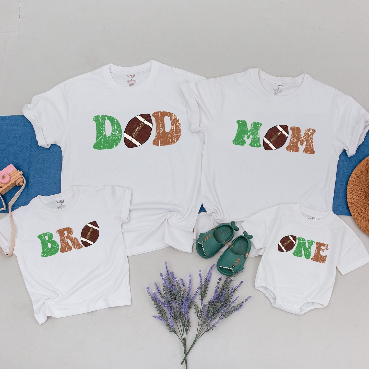 Football First Birthday Matching Family Shirts for Boy 1st Birthday Outfit Touchdown One Mommy and Me Family Photo Tees Soft Cotton