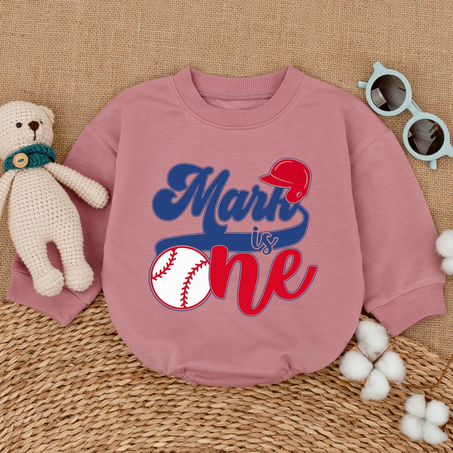 Personalized Baseball First Birthday Romper for Baby Boy, Patriotic Red Blue Sporty Theme 1st Celebration Bodysuit Baby Shower Gift