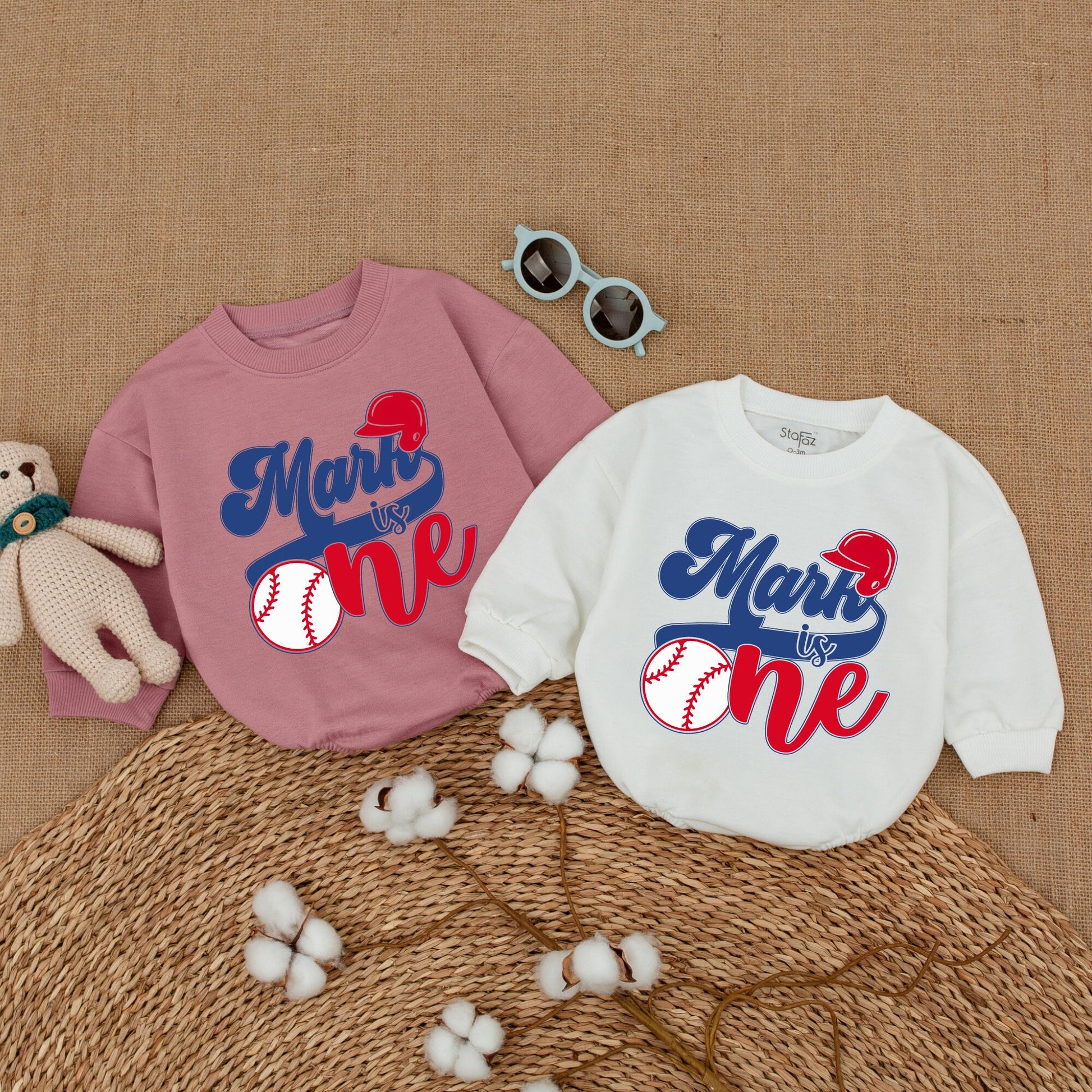 Personalized Baseball First Birthday Romper for Baby Boy, Patriotic Red Blue Sporty Theme 1st Celebration Bodysuit Baby Shower Gift