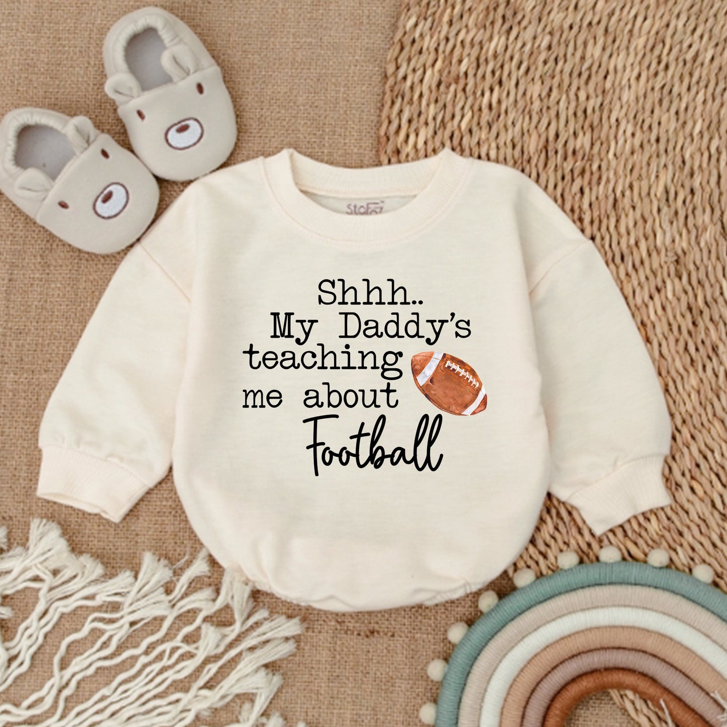 Shhh Daddy's Teaching Me About Football Baby Romper First Father's Day Gift Newborn Bodysuit Cute Infant Outfit Baby Shower Gift Funny Sporty