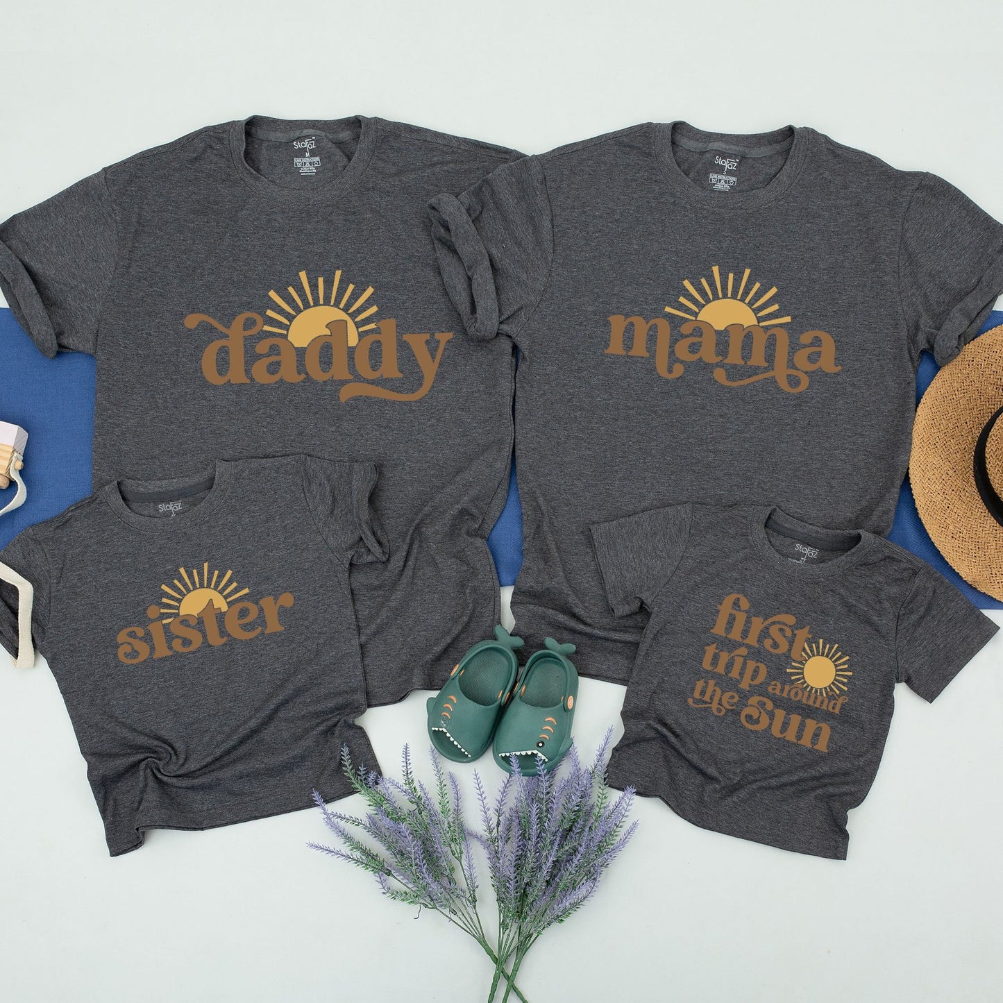 Custom First Trip Around The Sun 1st Birthday Shirt Matching Family Boho Sun Celebration Outfits Mommy and Me Son Daughter Tee