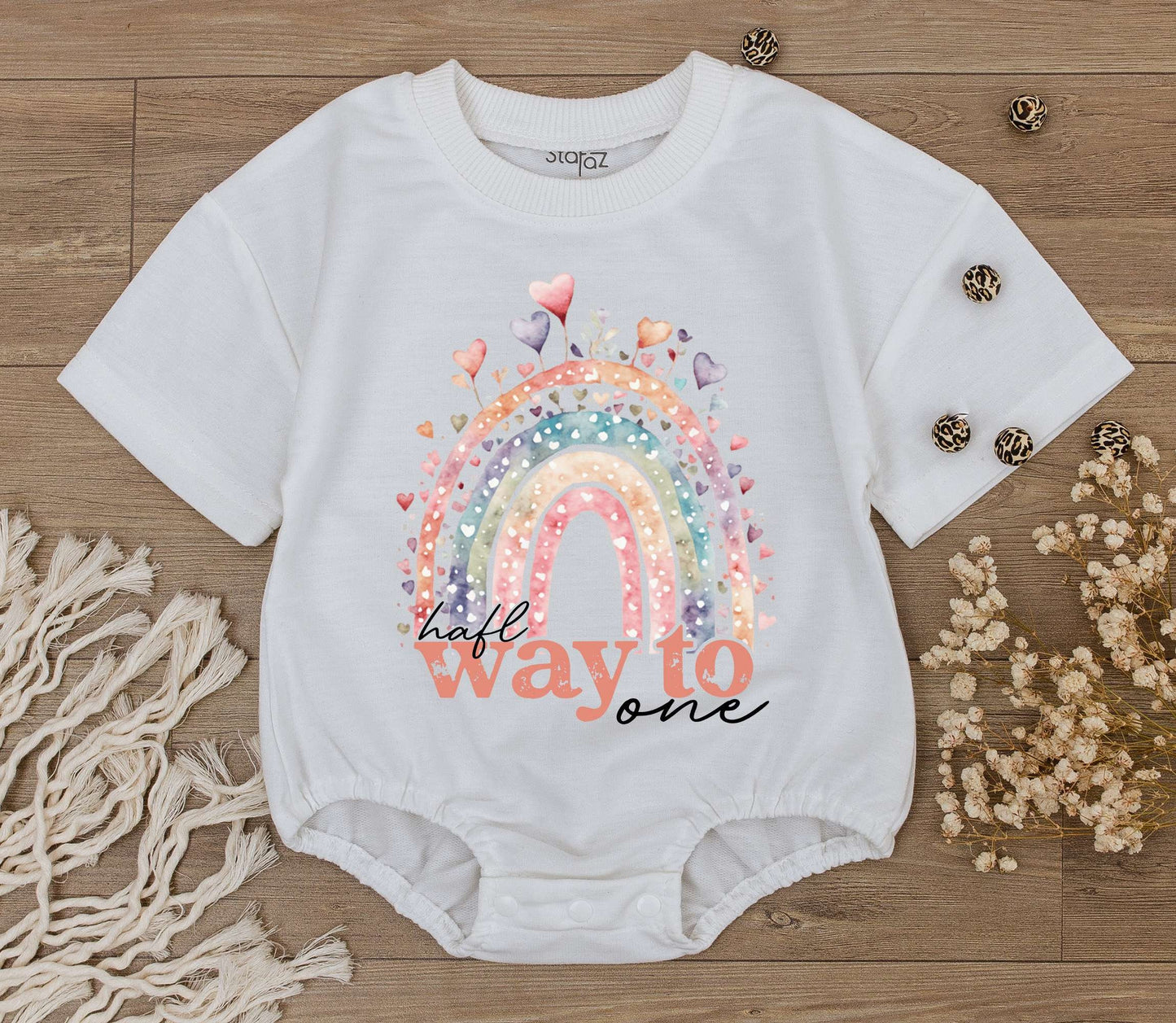 Half Way To One Birthday Boy Romper with Rainbow Design, Soft Cotton Bodysuit, Infant Half Birthday Outfit Celebration Gift for Baby