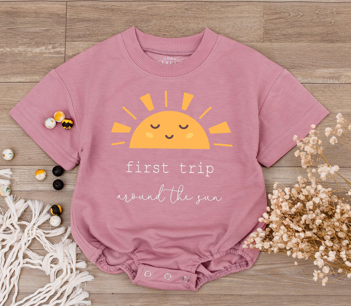 First Trip Around The Sun Baby Romper Retro One Year Old Birthday Bodysuit Cute Half Sun Minimalist Design Cotton Comfortable Celebration Gift