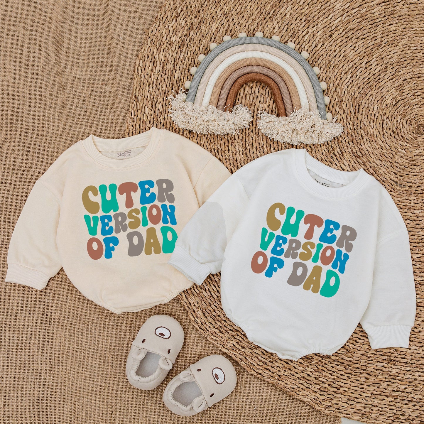 Cuter Version of Dad Baby Boy Bubble Romper Father's Day Outfit Gift Newborn Bodysuit Retro Colorful Playful Design Soft Cotton