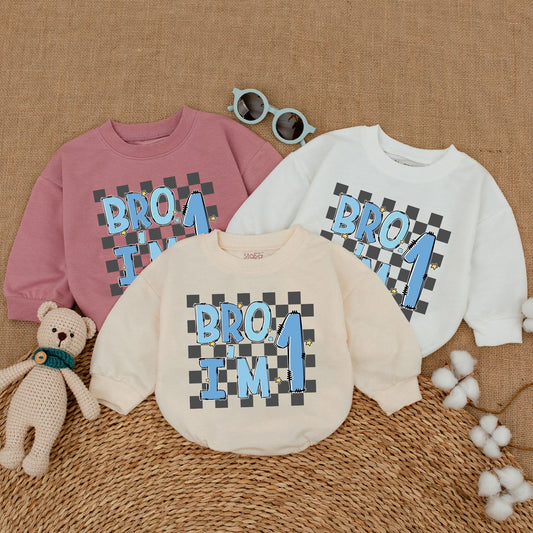 Bro I'm One Baby Boy First Birthday Romper Outfit Comfortable Cotton One Year Old Cake Smash Bodysuit Baby Shower Gift