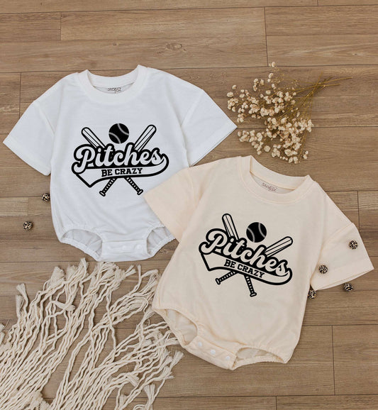 Pitches Be Crazy Baby Romper Short Sleeve Baseball Fan Outfit Funny Game Day Toddler Tee Infant Bodysuit Sport Season Gift Summer Wear