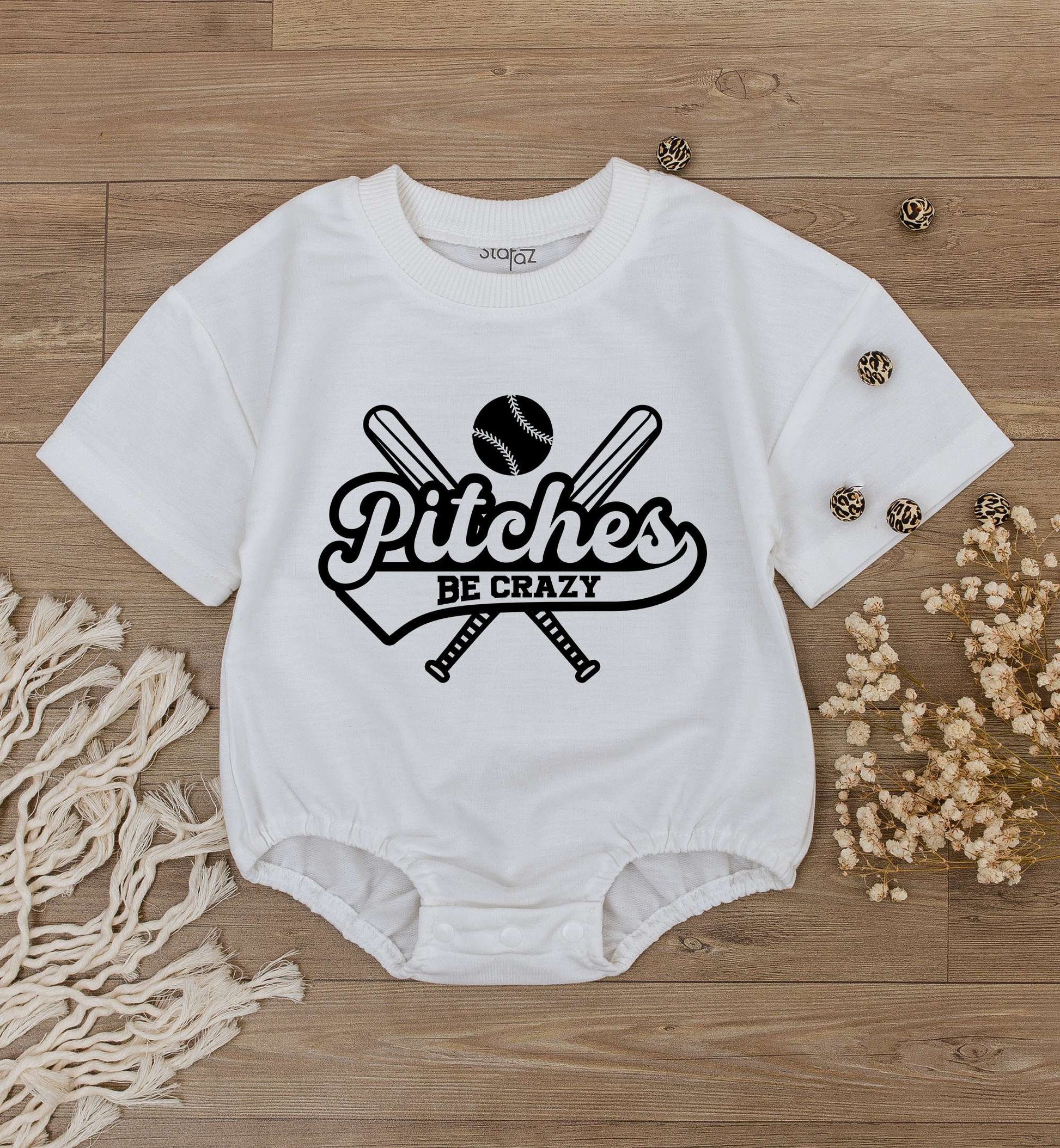 Pitches Be Crazy Baby Romper Short Sleeve Baseball Fan Outfit Funny Game Day Toddler Tee Infant Bodysuit Sport Season Gift Summer Wear
