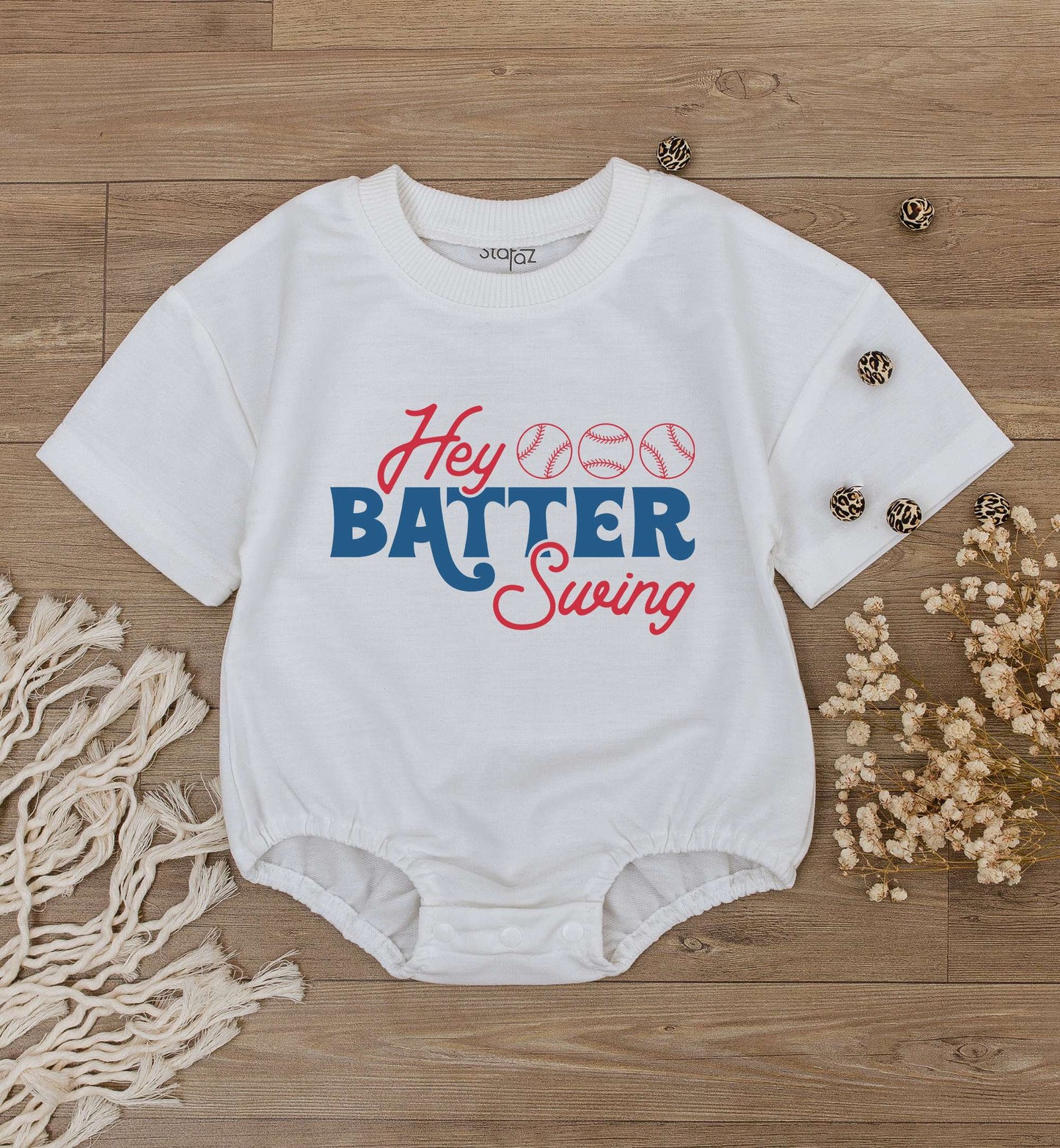 Hey Batter Batter Swing Retro Baseball Baby Romper Newborn Bodysuit Outfit Boy Girl Game Day Jumpsuit Cute First Birthday Gift Gender Neutral Summer Sport