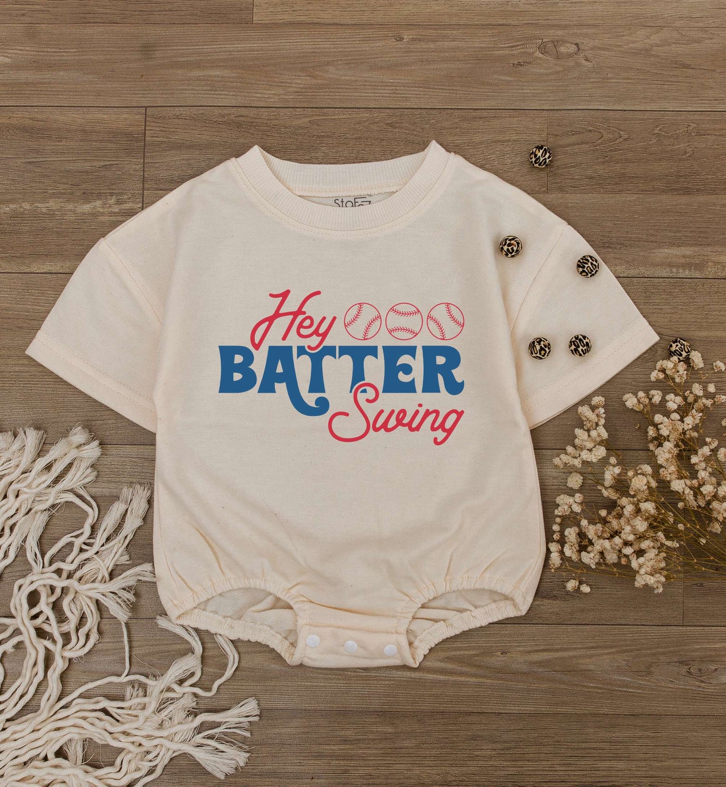 Hey Batter Batter Swing Retro Baseball Baby Romper Newborn Bodysuit Outfit Boy Girl Game Day Jumpsuit Cute First Birthday Gift Gender Neutral Summer Sport