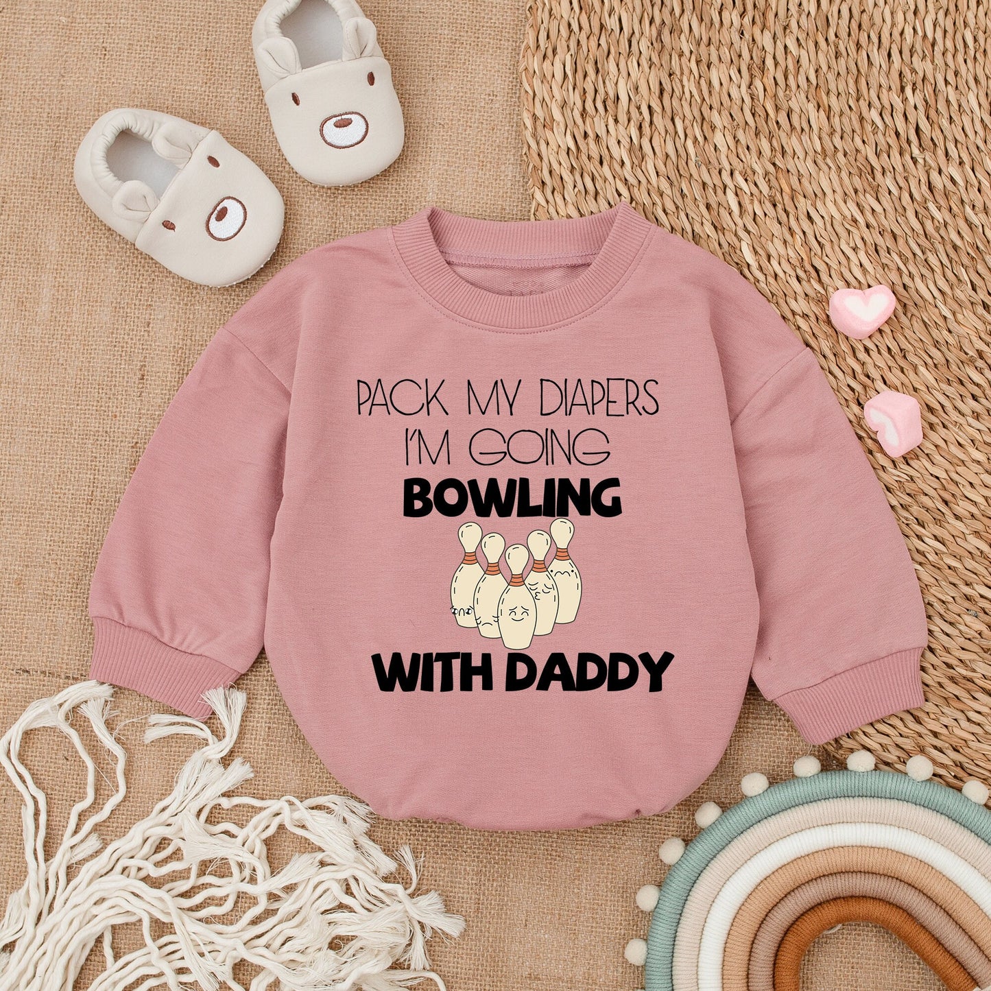 Pack My Diapers I'm Going Bowling With Daddy Custom Romper Cute Pins Design Baby Bubble Bodysuit New Dad Father's Day Gift