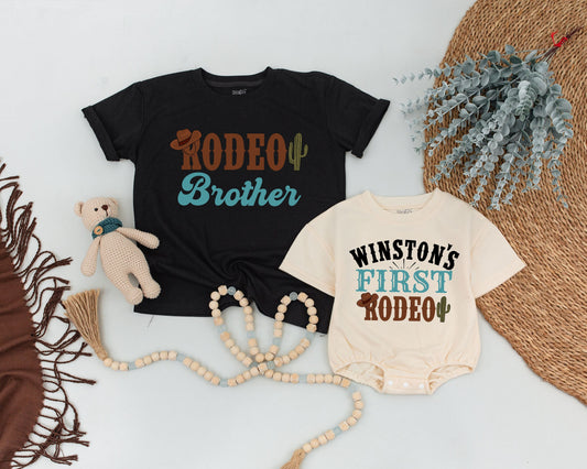 My First Rodeo Family Shirt Western Farm Theme 1st Birthday Party T-shirt Baby Clothes Matching Outfit Cowboy Celebration