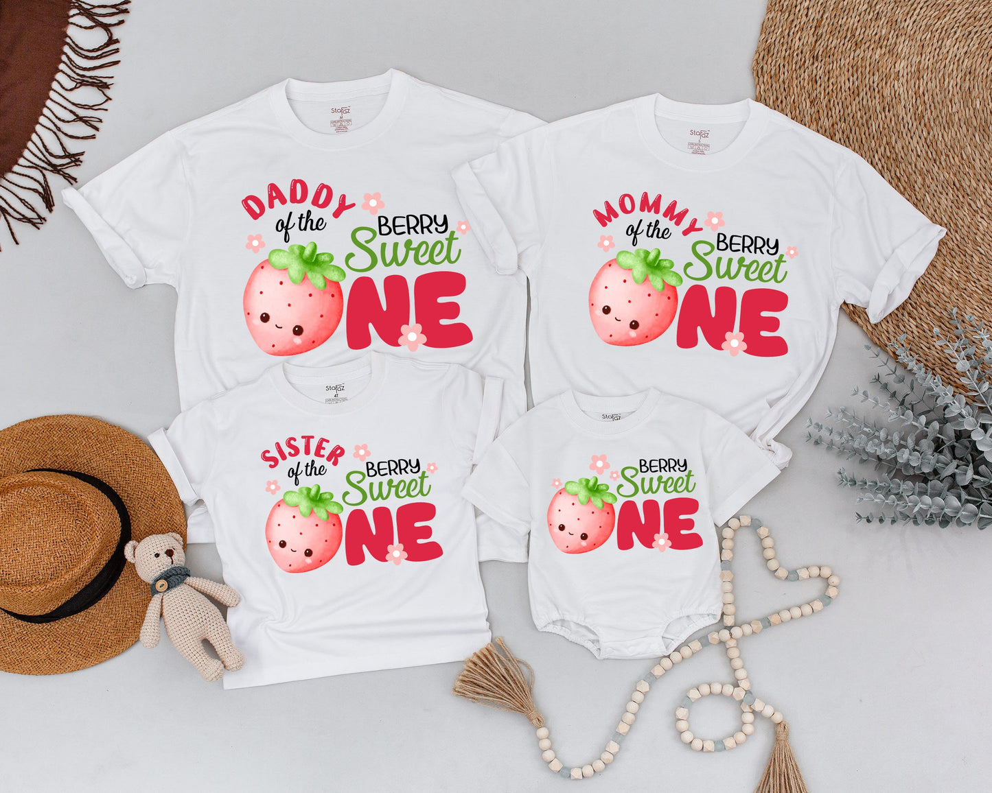 Mommy and Me Berry Sweet One First Birthday Family Shirts Cute Strawberry Celebration Outfits Daddy Sister Brother Matching Tees Soft Cotton