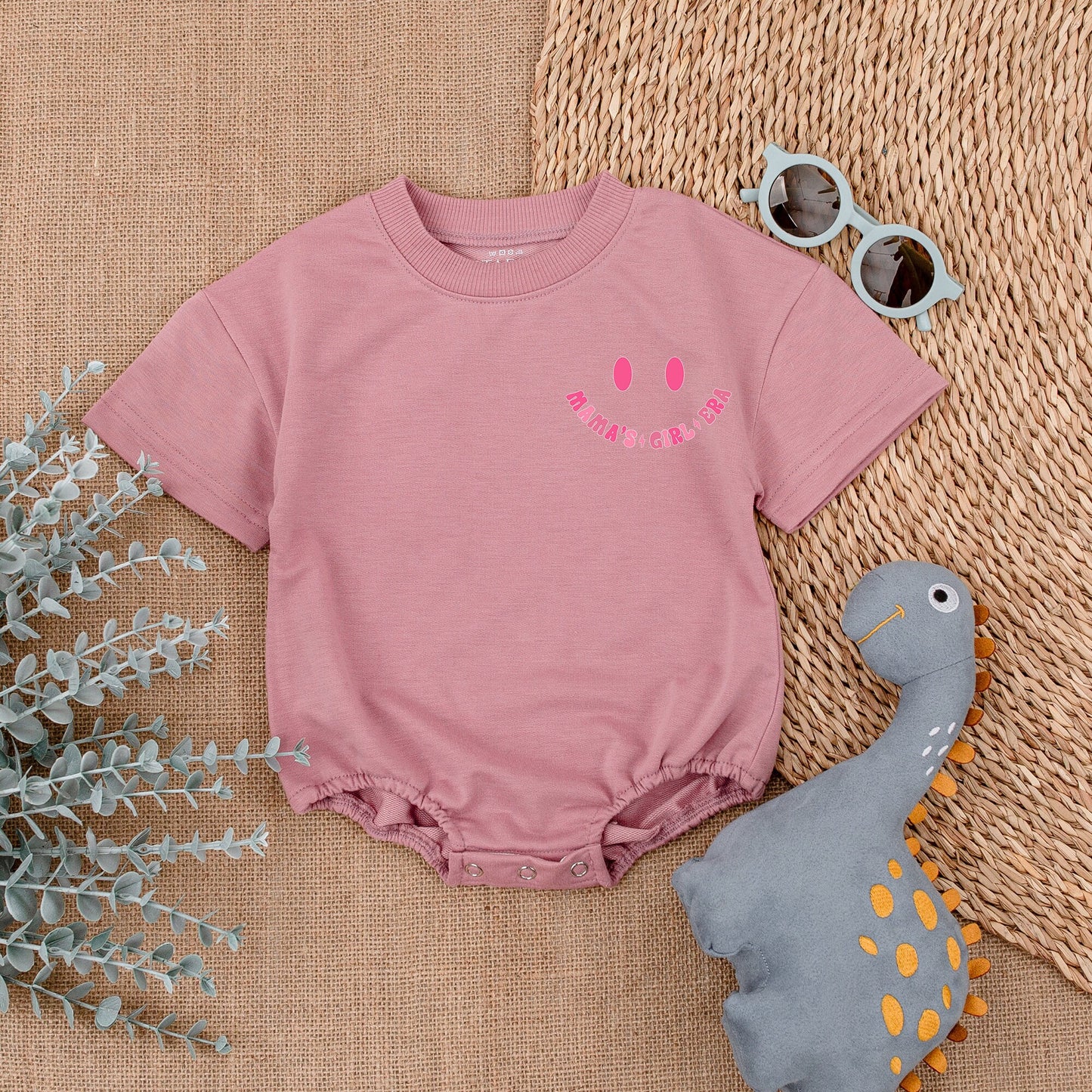 Pink Retro Mama's Girl Era Baby Girl Romper, Mommy and Me Vintage 70s Outfit with Smiley Face Lightning Star Accents Gift