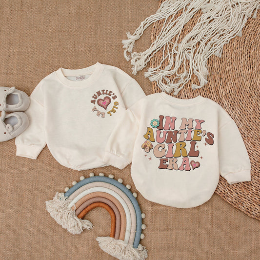 Auntie's Girl Romper Retro Floral Mushroom Baby Girl Outfit Gift from Auntie Cute Vintage Newborn Clothes Baby Shower