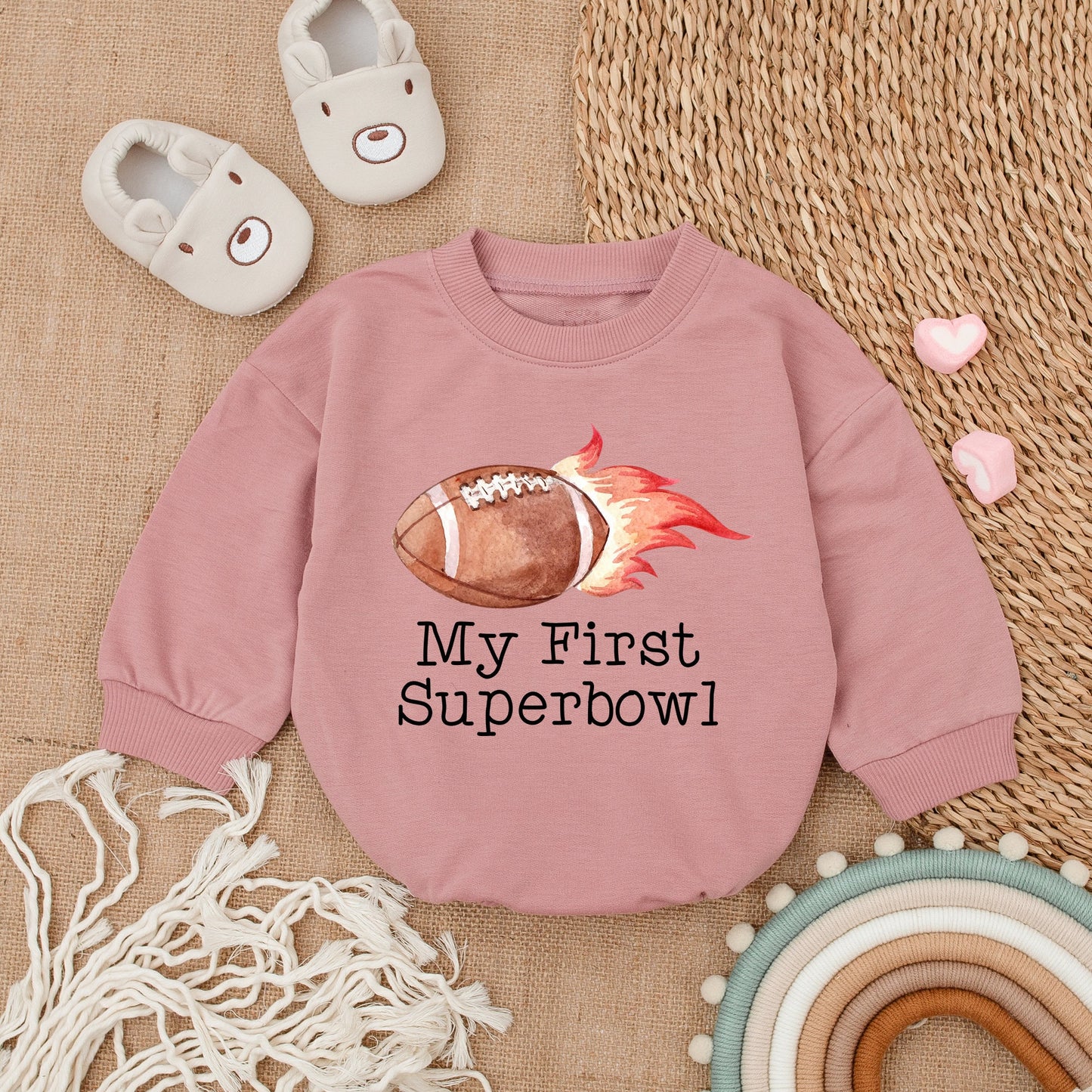 My First Superbowl Baby Romper Football Game Day Outfit for Newborn Boy Girl Bodysuit Gift Soft Cotton Fiery Sports Fan Apparel for Little Ones