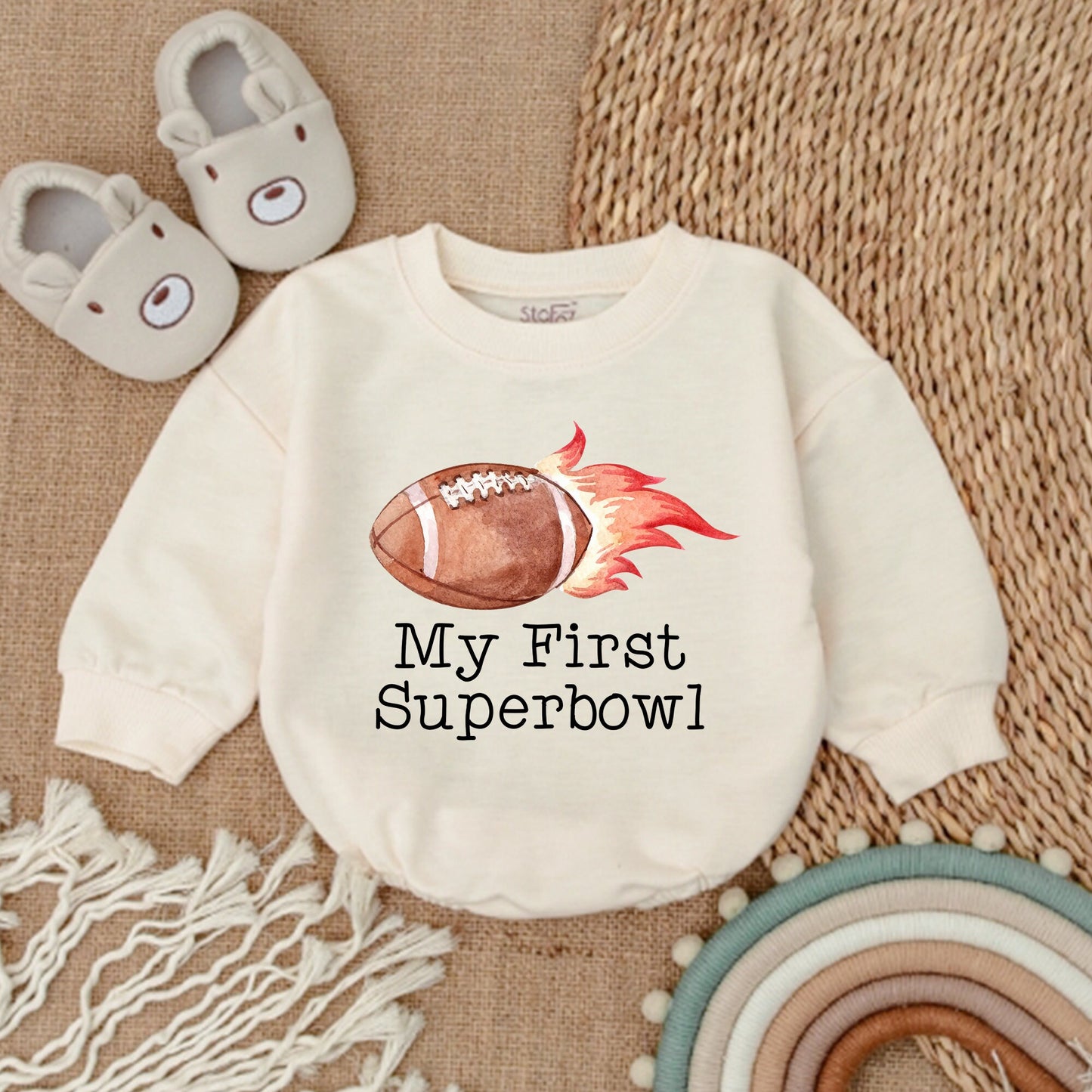 My First Superbowl Baby Romper Football Game Day Outfit for Newborn Boy Girl Bodysuit Gift Soft Cotton Fiery Sports Fan Apparel for Little Ones
