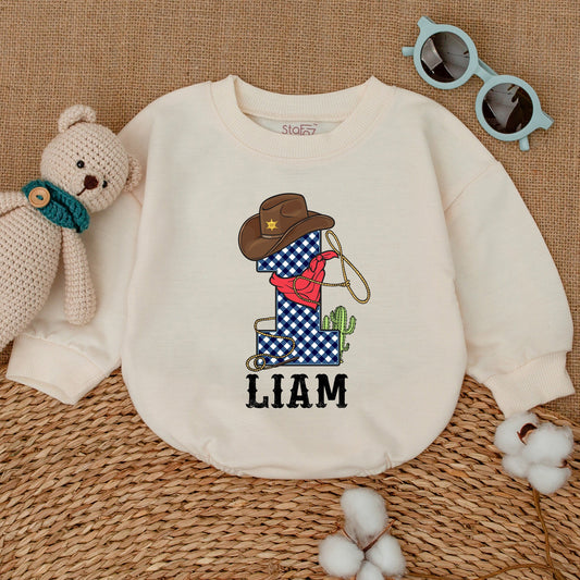 Personalized Howdy Cowboy First Rodeo Birthday Sweatshirt Romper Toddler Baby Boy Bodysuit Western Farm Style Comfortable Baby Shower Gift