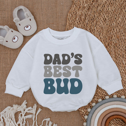Dad's Best Bud First Father's Day Romper Baby Boy Outfit Soft Comfortable Newborn Infant Dad Son Gift Retro Style Muted Colors Design
