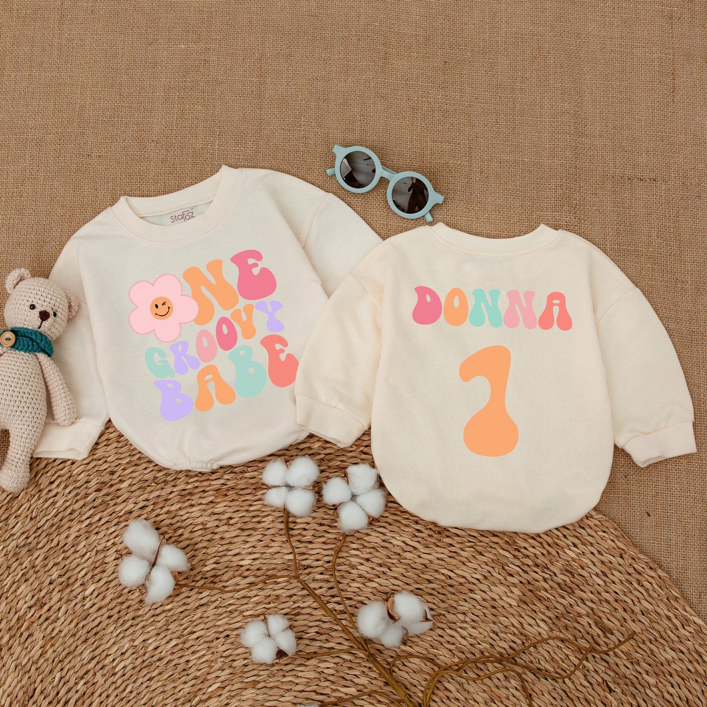 Personalized Groovy Babe 1st Birthday Romper Baby Girl Retro Pastel Flower Smash Cake Bodysuit Custom Name Vintage Style Baby Shower Gift