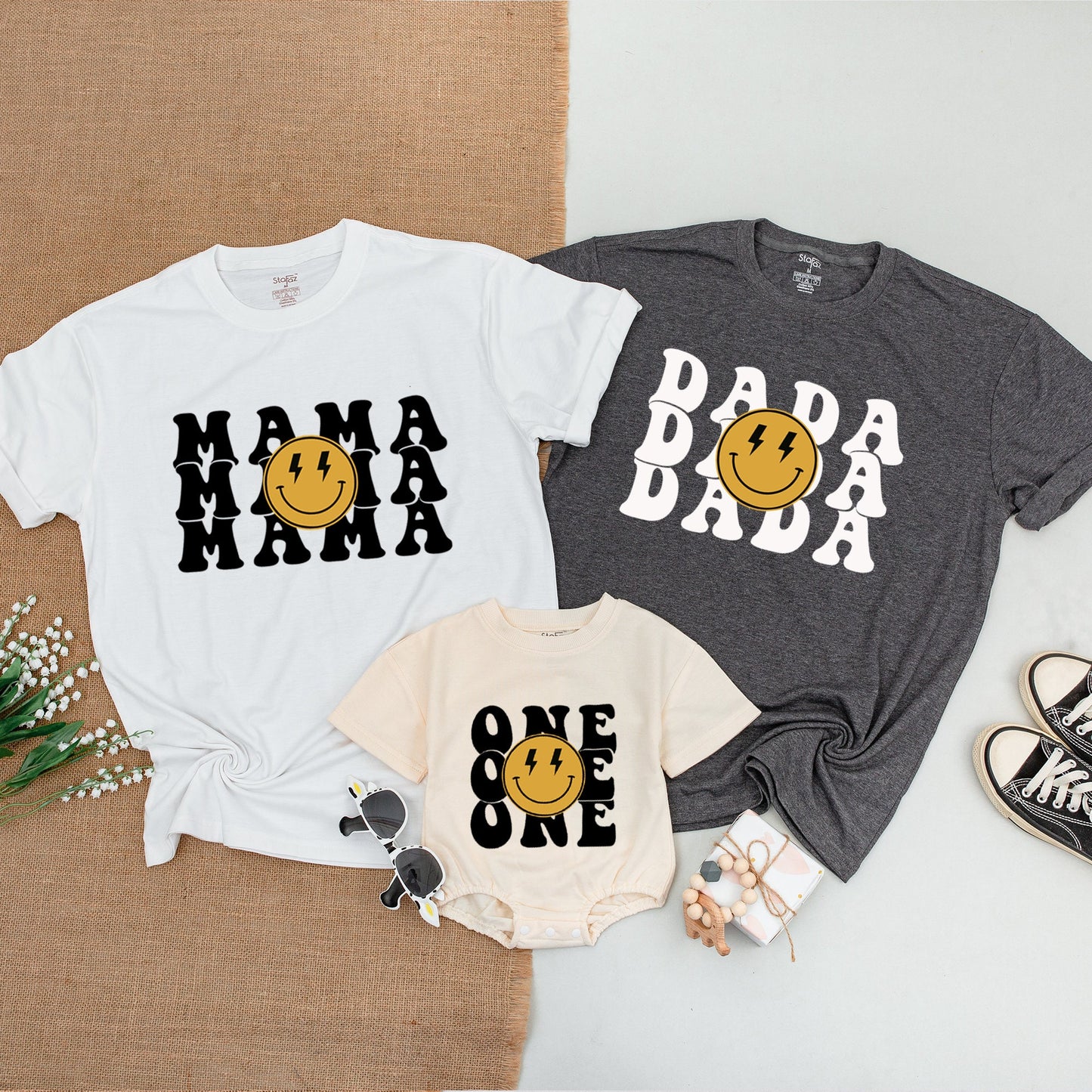One Happy Dude 1st Birthday Boy Shirt Matching Family Smiley Face Outfit Baby Bodysuit Soft Cotton Comfortable Celebration Clothing