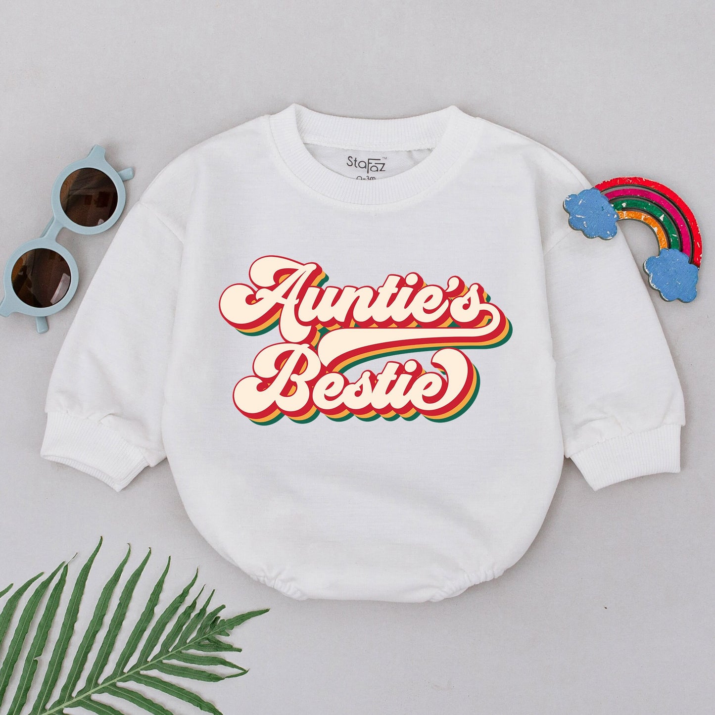 Auntie's Bestie Retro Romper New Baby Outfit for Girls Boys, Soft Cotton Newborn Baby Shower & Announcement Gift from New Auntie