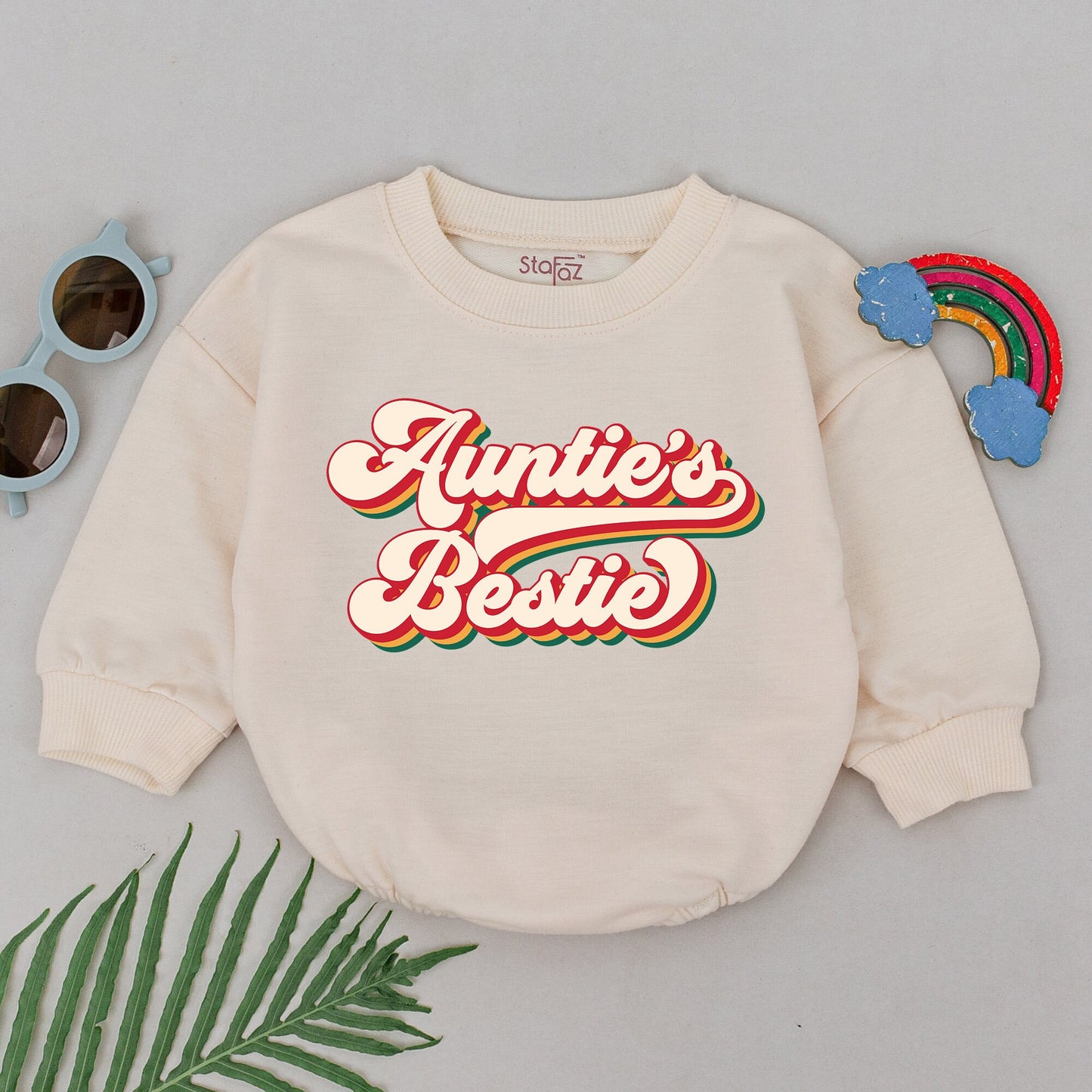 Auntie's Bestie Retro Romper New Baby Outfit for Girls Boys, Soft Cotton Newborn Baby Shower & Announcement Gift from New Auntie