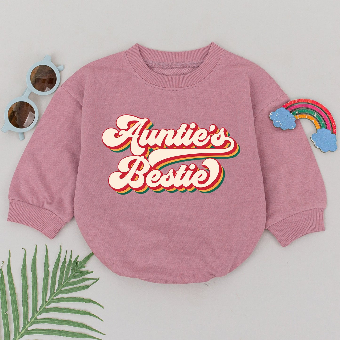 Auntie's Bestie Retro Romper New Baby Outfit for Girls Boys, Soft Cotton Newborn Baby Shower & Announcement Gift from New Auntie