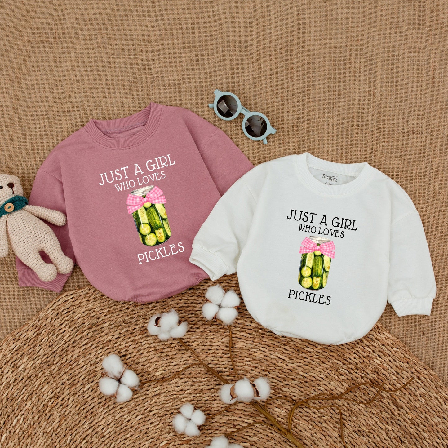 Just A Girl Who Loves Pickles Baby Bodysuit Cute Funny Pickle Jar Design Infant Romper Pink Gingham Ribbon Vegan Green Pickle Girl Outfit Hipster Baby Clothes