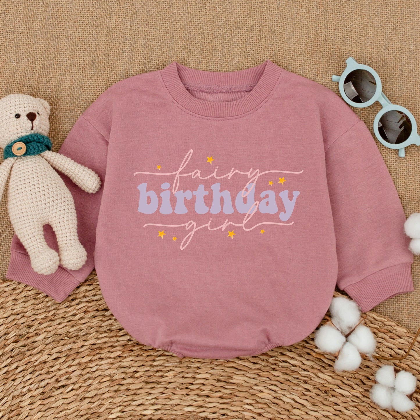 Fairy Birthday Girl Romper Fairytale Princess Baby Bodysuit Pink Purple Yellow Star Design Soft Cotton Comfortable Outfit Gift