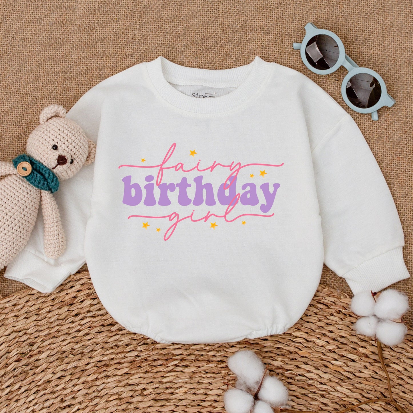 Fairy Birthday Girl Romper Fairytale Princess Baby Bodysuit Pink Purple Yellow Star Design Soft Cotton Comfortable Outfit Gift