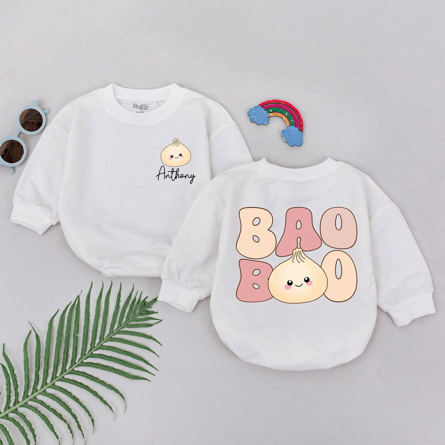 Personalized Family Matching Cute Baby Dumpling Bao Romper Bodysuit smiling face rosy cheeks vegan outfit soft cotton joyful shower gift.