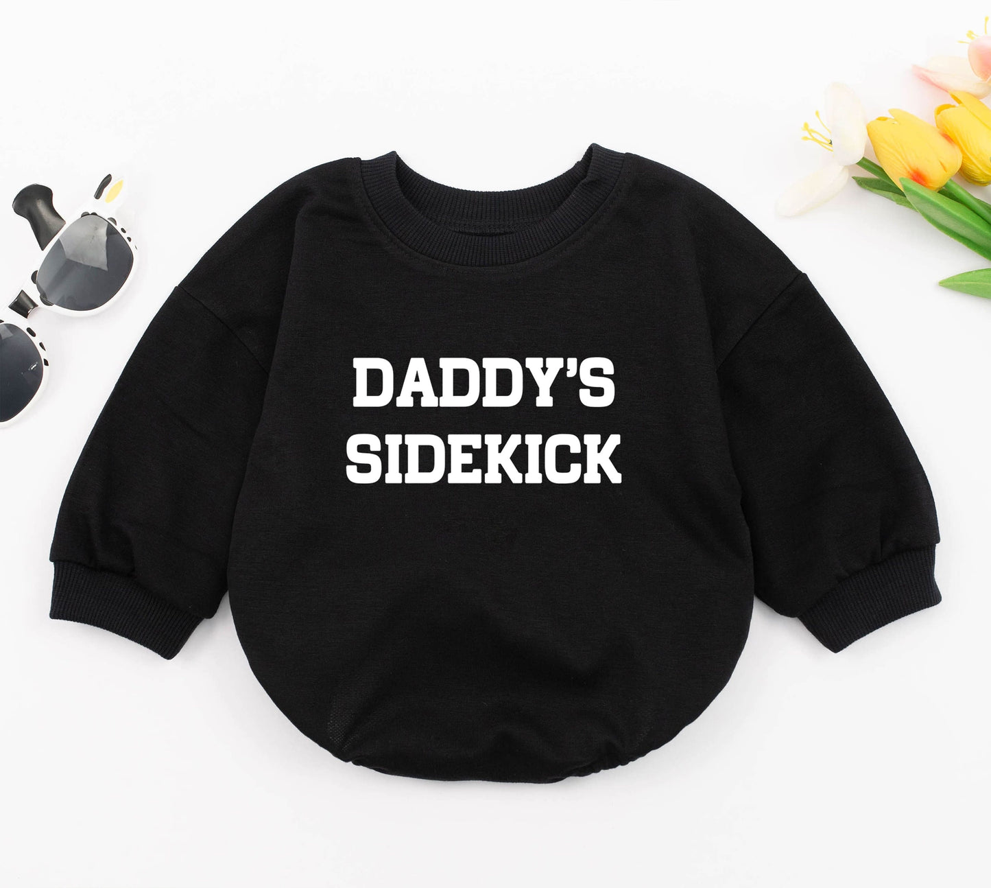 Daddy's Sidekick Bubble Romper for Baby Boys, Soft Cotton New Baby Gift, First Father's Day Outfit, Dad Son Clothes Modern Design