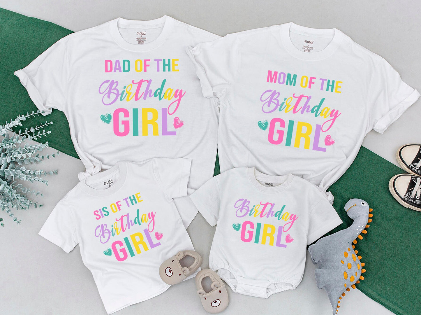 Colorful Birthday Girl Family Matching Shirts for Mom Dad and entire family sweet first birthday party celebration soft cotton comfortable